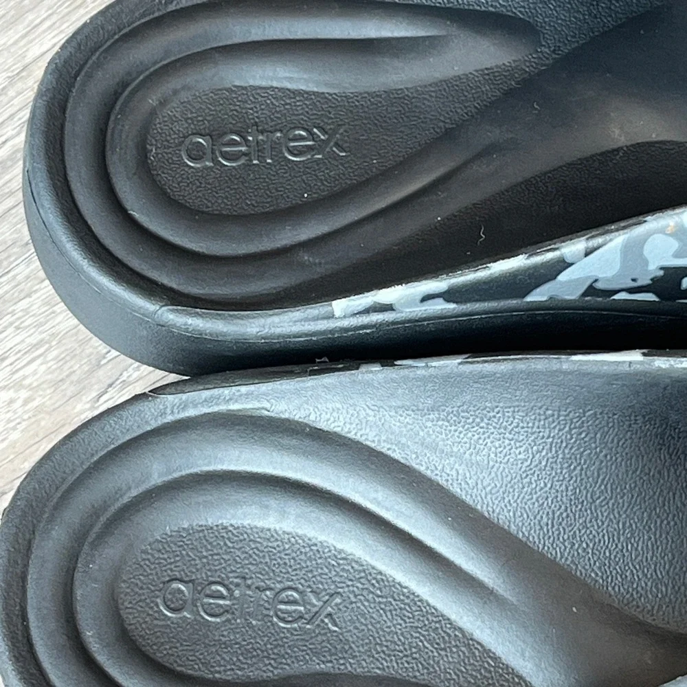 Aetrex Maui Orthotic Flip Flops Black Grey Camo Thong Sandals Mens 10-11